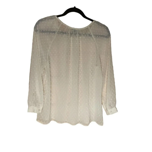 J.Crew Women Ivory Sheer Lightweight Long Sleeve Blouse with Pom Poms Sz Small - Picture 6 of 7